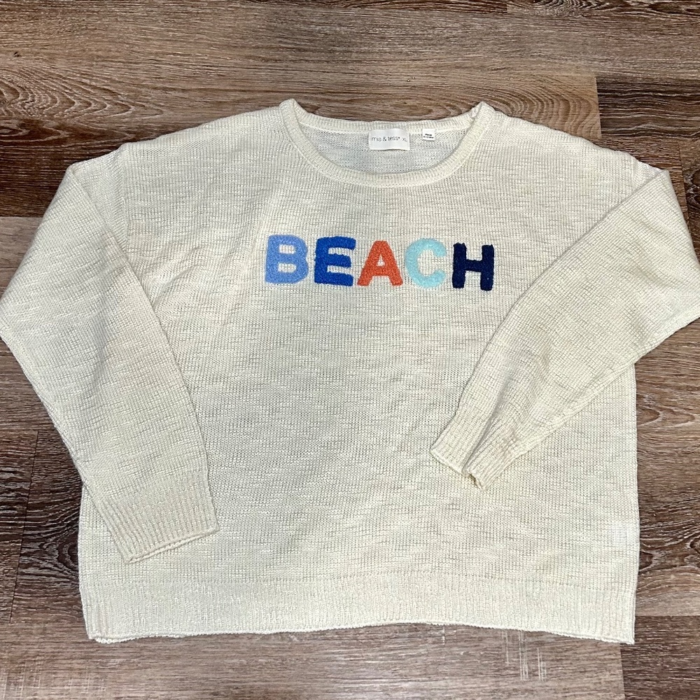 Mia & Tess XL Crew neck Open Knit Pullover Beach Sweater Beige